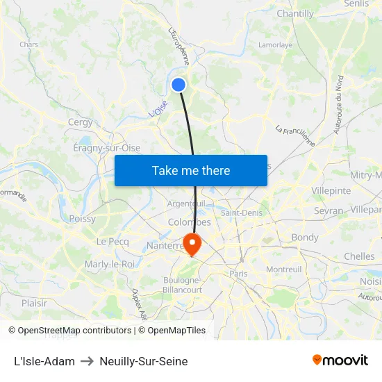 L'Isle-Adam to Neuilly-Sur-Seine map