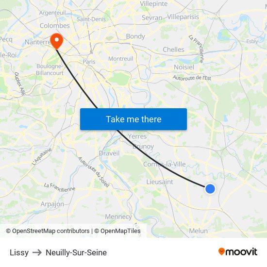 Lissy to Neuilly-Sur-Seine map