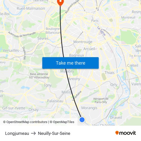 Longjumeau to Neuilly-Sur-Seine map