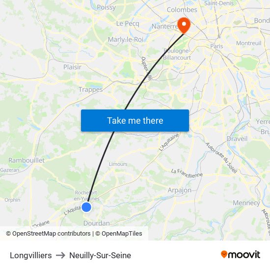 Longvilliers to Neuilly-Sur-Seine map