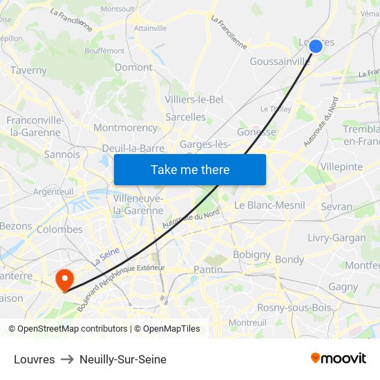 Louvres to Neuilly-Sur-Seine map