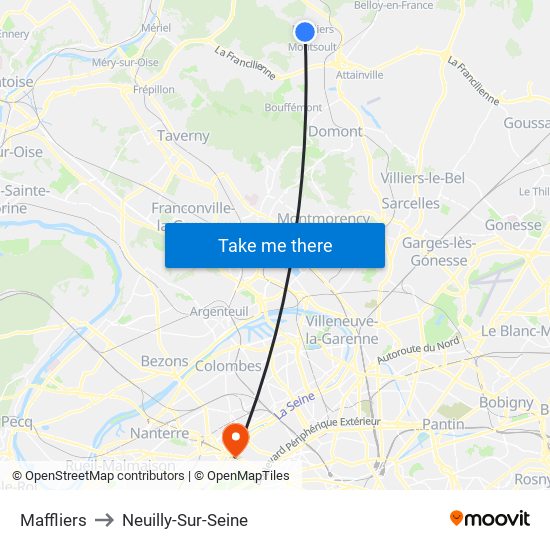 Maffliers to Neuilly-Sur-Seine map