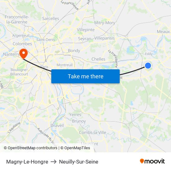 Magny-Le-Hongre to Neuilly-Sur-Seine map