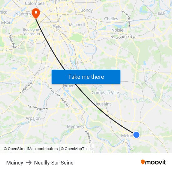 Maincy to Neuilly-Sur-Seine map