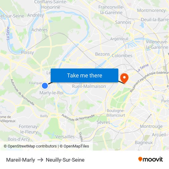 Mareil-Marly to Neuilly-Sur-Seine map