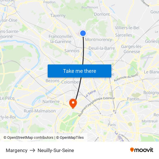 Margency to Neuilly-Sur-Seine map