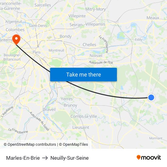 Marles-En-Brie to Neuilly-Sur-Seine map