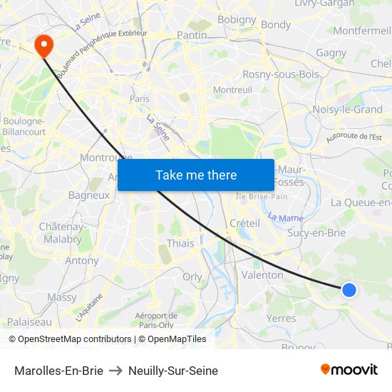 Marolles-En-Brie to Neuilly-Sur-Seine map