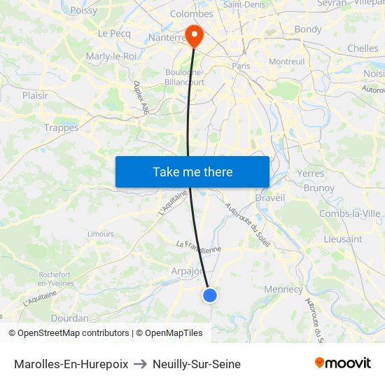 Marolles-En-Hurepoix to Neuilly-Sur-Seine map