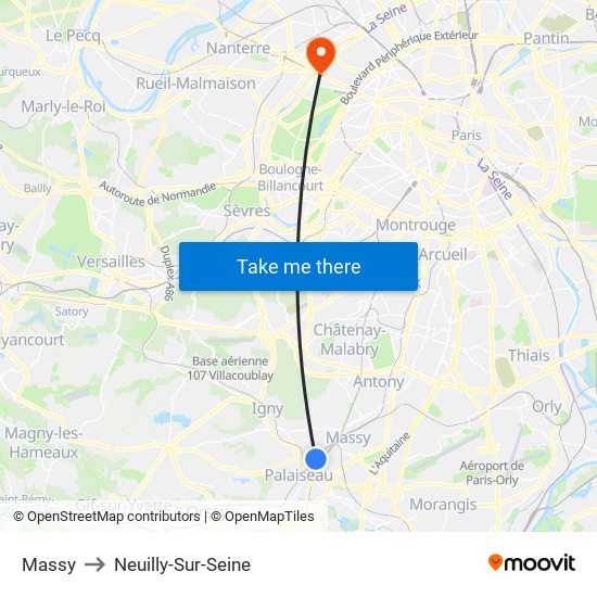Massy to Neuilly-Sur-Seine map