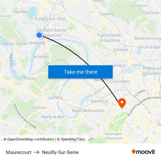 Maurecourt to Neuilly-Sur-Seine map