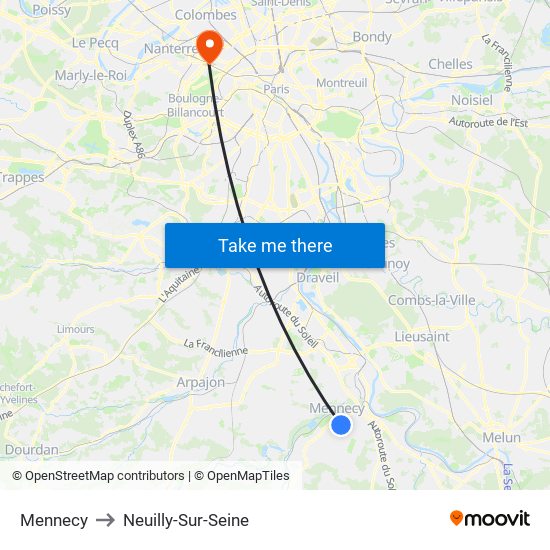 Mennecy to Neuilly-Sur-Seine map