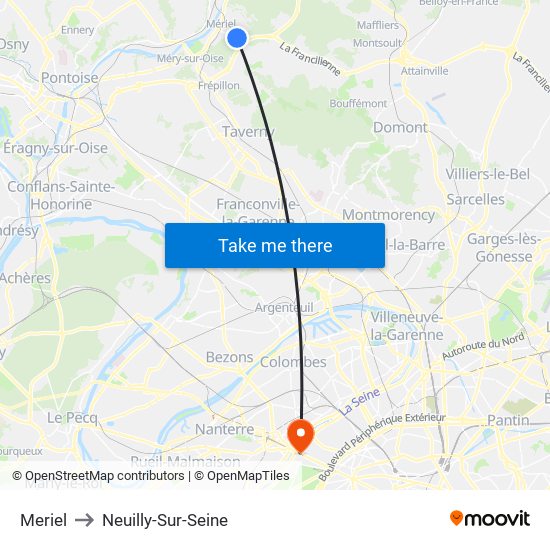 Meriel to Neuilly-Sur-Seine map