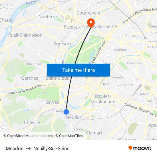 Meudon to Neuilly-Sur-Seine map