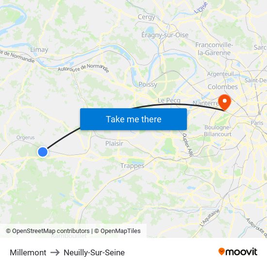 Millemont to Neuilly-Sur-Seine map