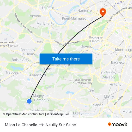 Milon-La-Chapelle to Neuilly-Sur-Seine map