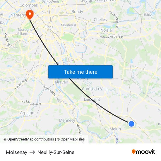 Moisenay to Neuilly-Sur-Seine map