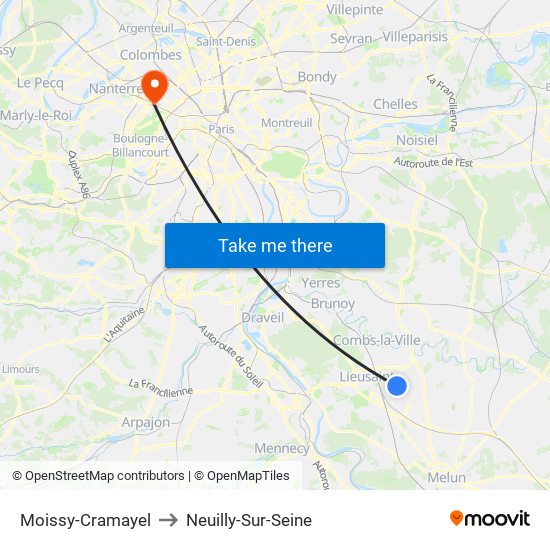 Moissy-Cramayel to Neuilly-Sur-Seine map