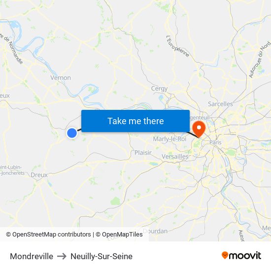 Mondreville to Neuilly-Sur-Seine map