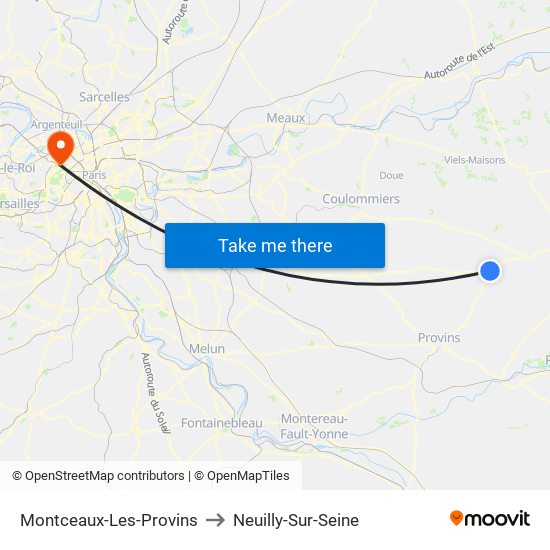 Montceaux-Les-Provins to Neuilly-Sur-Seine map