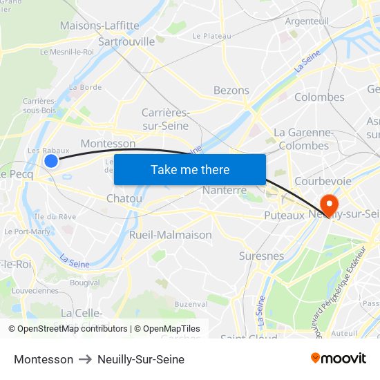 Montesson to Neuilly-Sur-Seine map