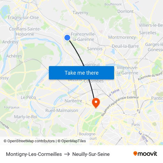 Montigny-Les-Cormeilles to Neuilly-Sur-Seine map