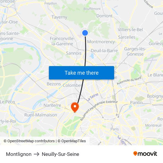 Montlignon to Neuilly-Sur-Seine map
