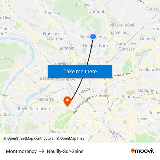 Montmorency to Neuilly-Sur-Seine map