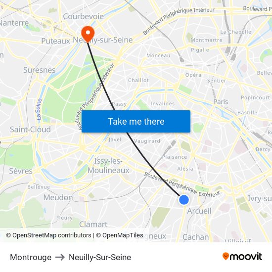 Montrouge to Neuilly-Sur-Seine map