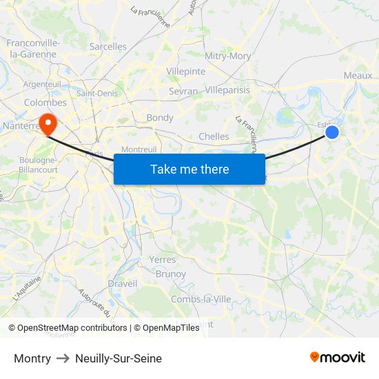 Montry to Neuilly-Sur-Seine map