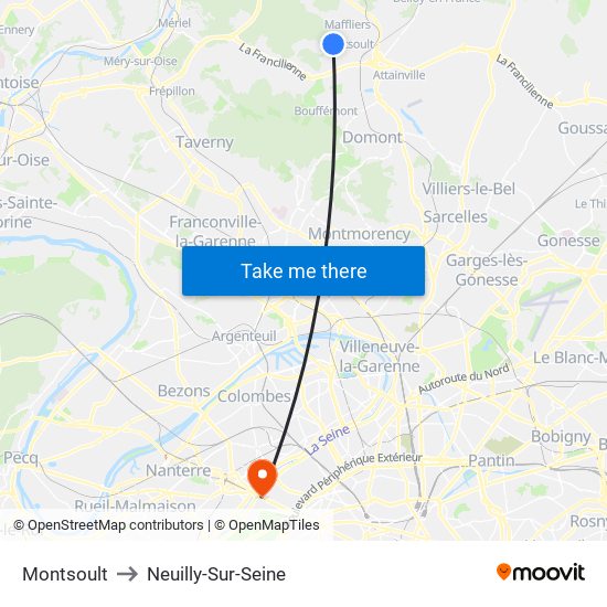 Montsoult to Neuilly-Sur-Seine map