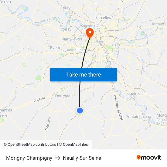 Morigny-Champigny to Neuilly-Sur-Seine map
