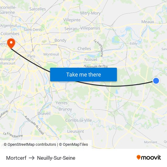 Mortcerf to Neuilly-Sur-Seine map