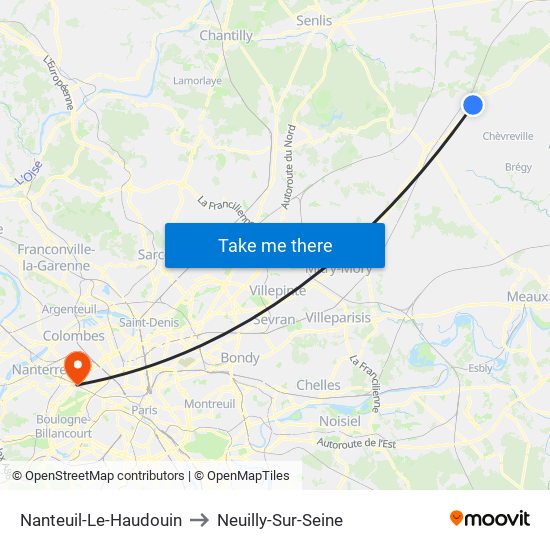 Nanteuil-Le-Haudouin to Neuilly-Sur-Seine map