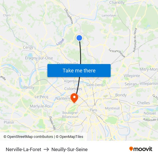 Nerville-La-Foret to Neuilly-Sur-Seine map