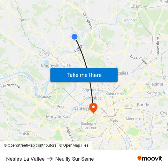 Nesles-La-Vallee to Neuilly-Sur-Seine map