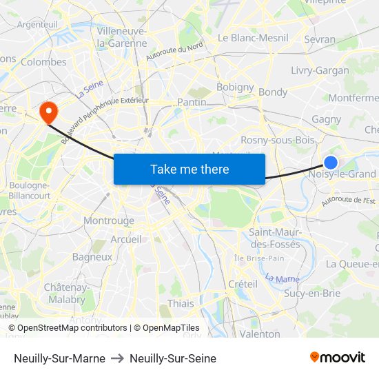 Neuilly-Sur-Marne to Neuilly-Sur-Seine map