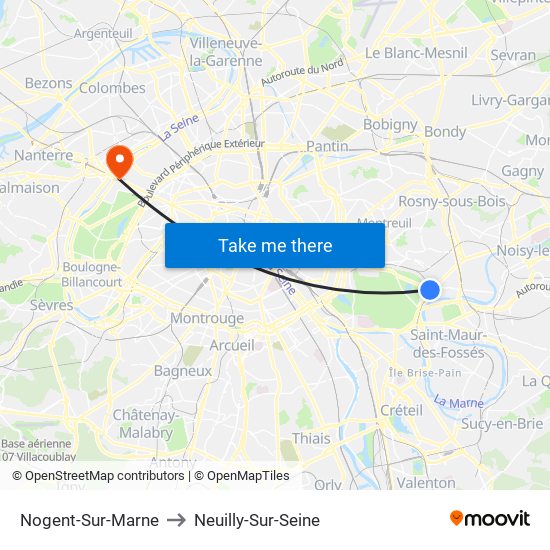 Nogent-Sur-Marne to Neuilly-Sur-Seine map