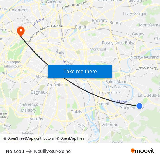 Noiseau to Neuilly-Sur-Seine map