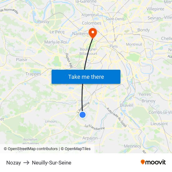 Nozay to Neuilly-Sur-Seine map