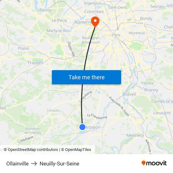 Ollainville to Neuilly-Sur-Seine map