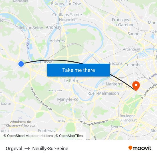 Orgeval to Neuilly-Sur-Seine map