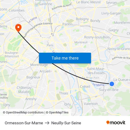 Ormesson-Sur-Marne to Neuilly-Sur-Seine map