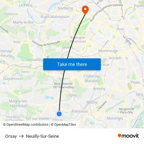 Orsay to Neuilly-Sur-Seine map