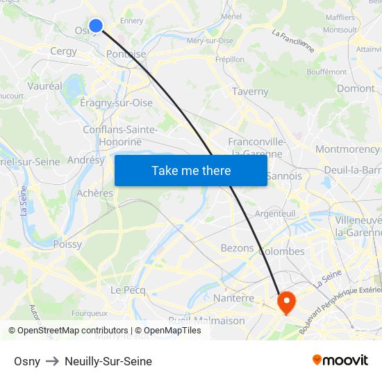 Osny to Neuilly-Sur-Seine map