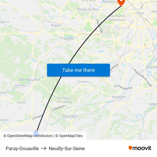 Paray-Douaville to Neuilly-Sur-Seine map