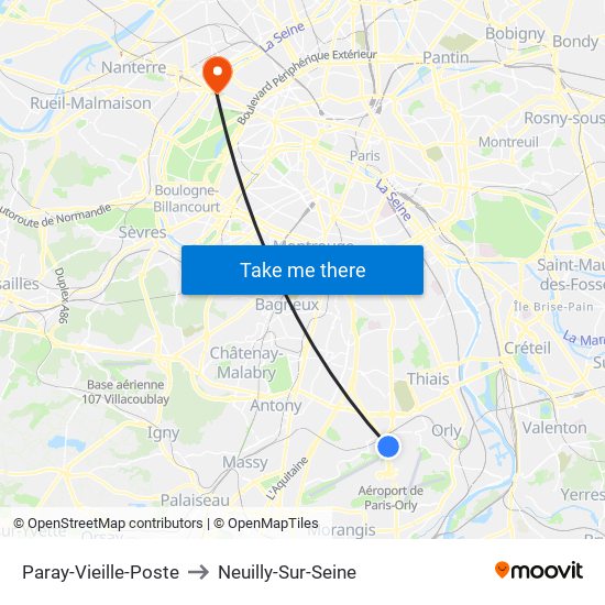 Paray-Vieille-Poste to Neuilly-Sur-Seine map