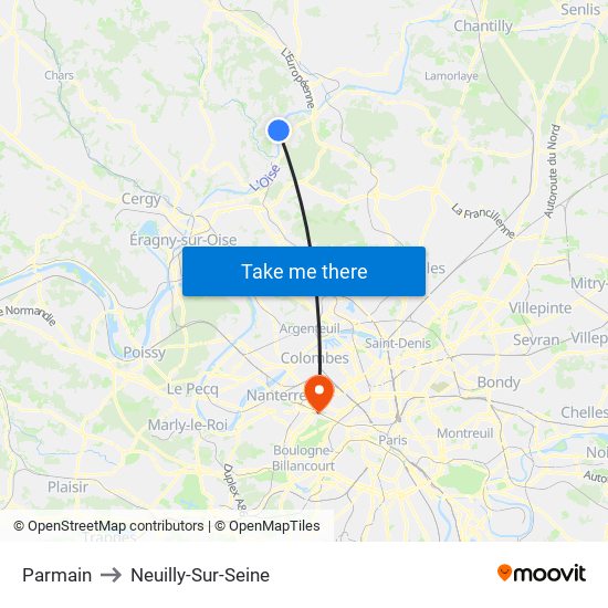 Parmain to Neuilly-Sur-Seine map