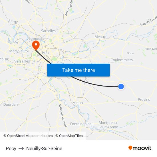 Pecy to Neuilly-Sur-Seine map