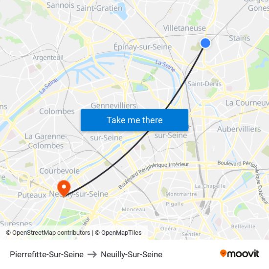 Pierrefitte-Sur-Seine to Neuilly-Sur-Seine map